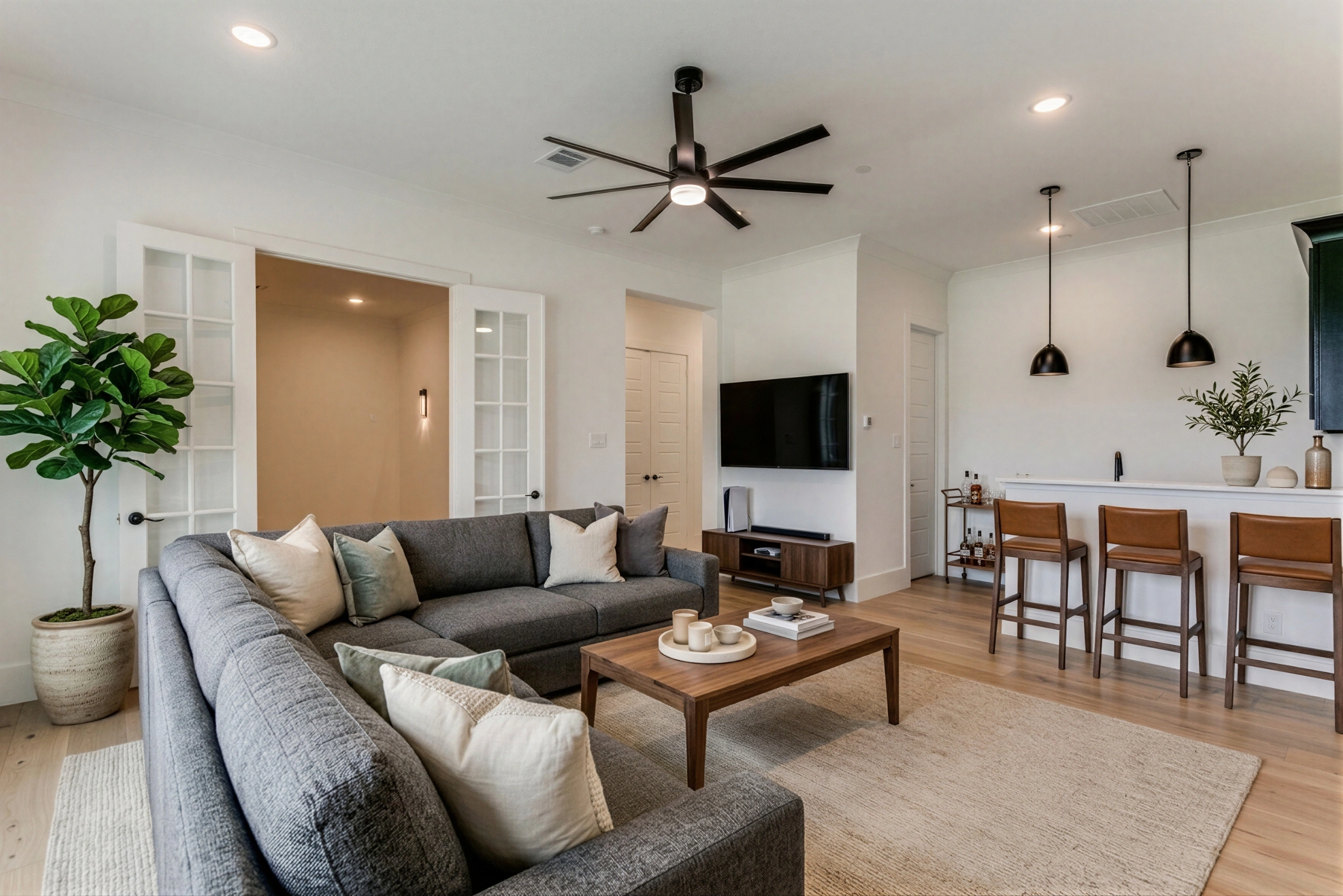 After: Comfortable Contemporary Game / Media Room